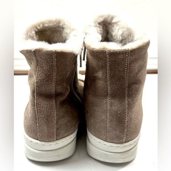 Joyks Suede Real Fur Lined Taupe Ankle Booties - Picture 7 of 12